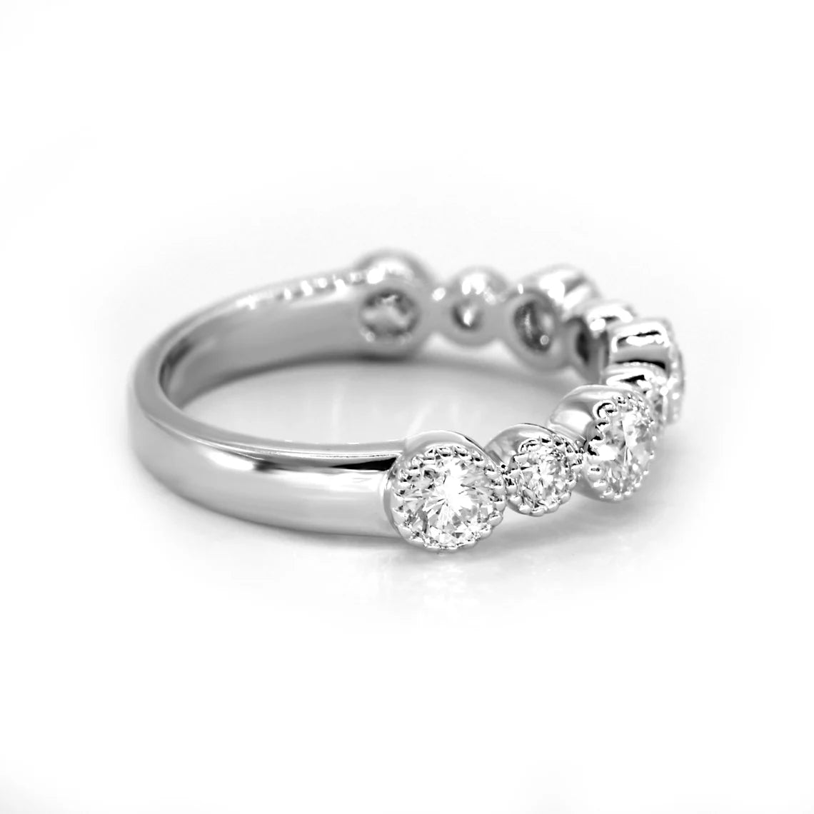 0.85 ct. Round Diamond Wedding Stackable Band, Bezel Set Milgrain Accent Ring-VIRABYANI